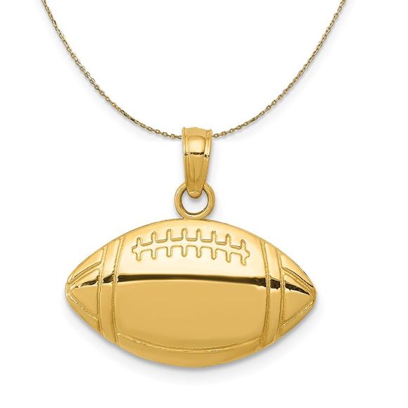 14k Yellow Gold Football Profile Necklace - 16 Inch